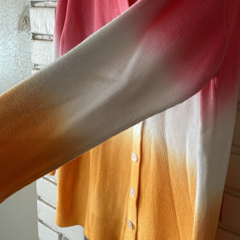 Talbots Pink Orange Ombr Button Front Sweater - image 3